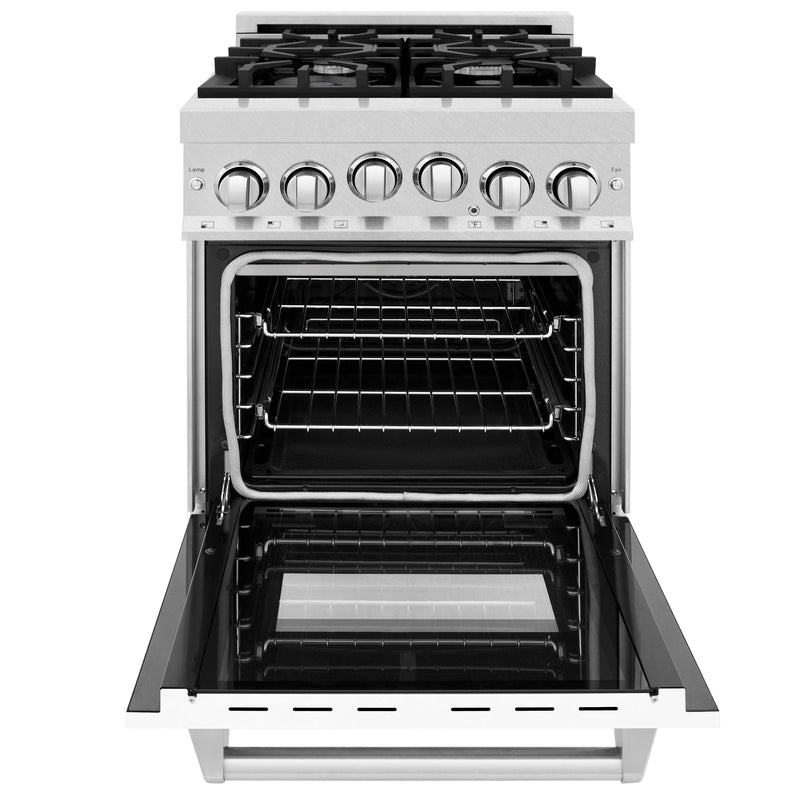 ZLINE 24-Inch Gas Range with 2.8 cu. ft. Gas Oven and Gas Cooktop with Griddle and White Matte Door in Fingerprint Resistant Stainless Steel (RGS-WM-GR-24)