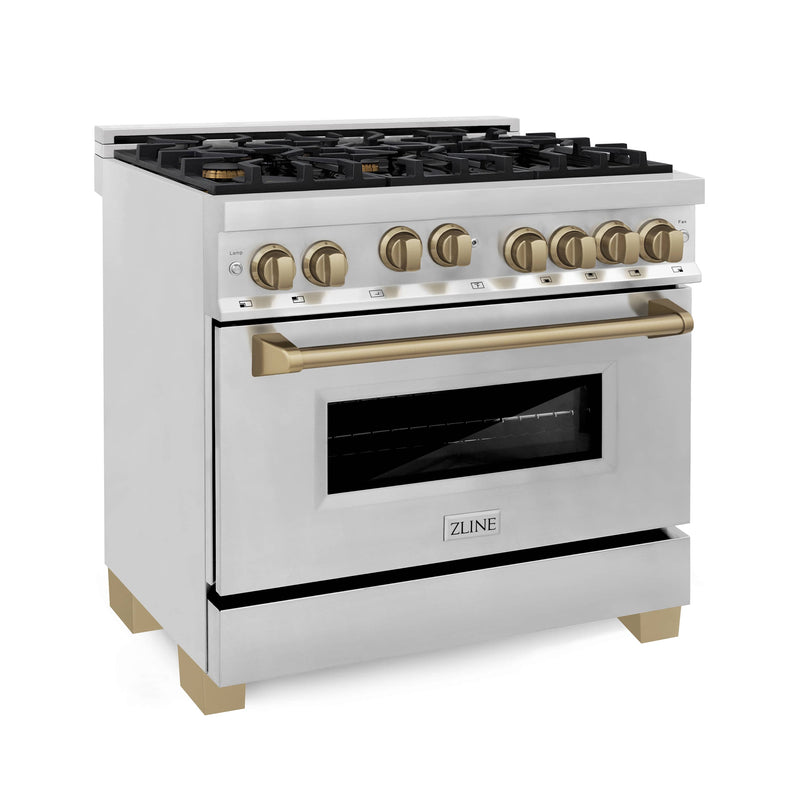 ZLINE Autograph Edition 36-Inch 4.6 cu. ft. Range with Gas Stove and Gas Oven in Stainless Steel with Champagne Bronze Accents (RGZ-36-CB)
