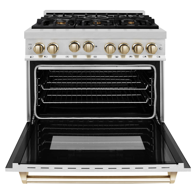 ZLINE Autograph Edition 36-Inch 4.6 cu. ft. Range with Gas Stove and Gas Oven in Stainless Steel with Gold Accents (RGZ-36-G)
