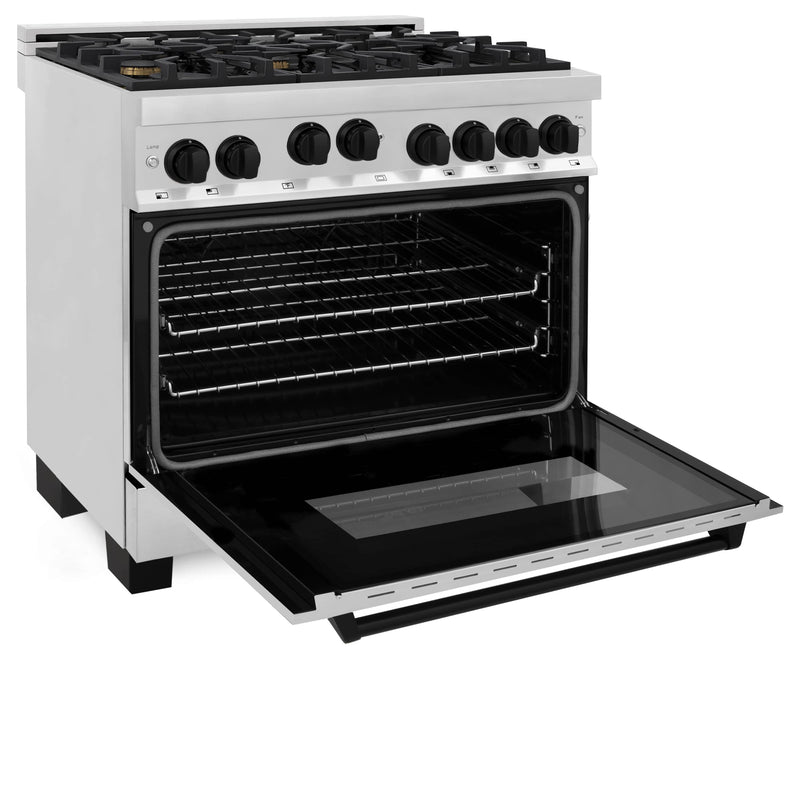 ZLINE Autograph Edition 36-Inch 4.6 cu. ft. Range with Gas Stove and Gas Oven in Stainless Steel with Matte Black Accents (RGZ-36-MB)