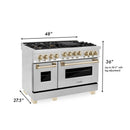 ZLINE Autograph Edition 4-Piece Appliance Package - 48-Inch Gas Range, Refrigerator, Wall Mounted Range Hood, & 24-Inch Tall Tub Dishwasher in Stainless Steel with Gold Trim (4AKPR-RGRHDWM48-G)