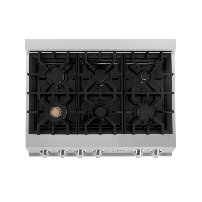ZLINE 36-Inch Porcelain Gas Stovetop in DuraSnow Stainless Steel with 6 Gas Brass Burners (RTS-BR-36)