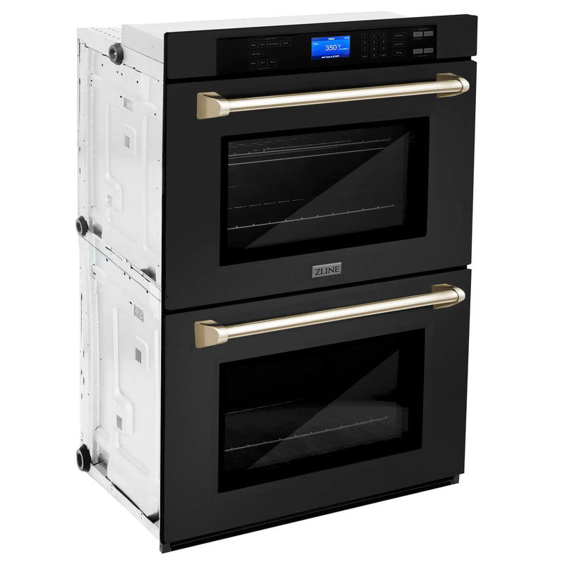 ZLINE 30-Inch Autograph Edition Double Wall Oven with Self Clean and True Convection in Black Stainless Steel and Gold (AWDZ-30-BS-G)