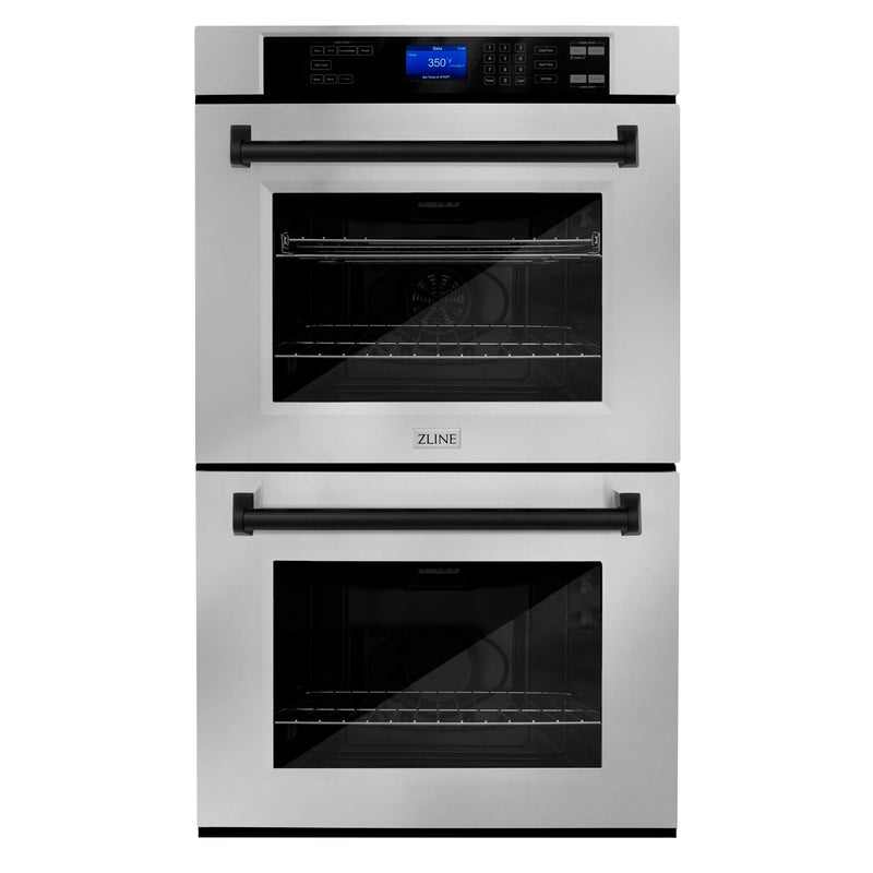 ZLINE 30-Inch Autograph Edition Double Wall Oven with Self Clean and True Convection in Stainless Steel and Matte Black (AWDZ-30-MB)