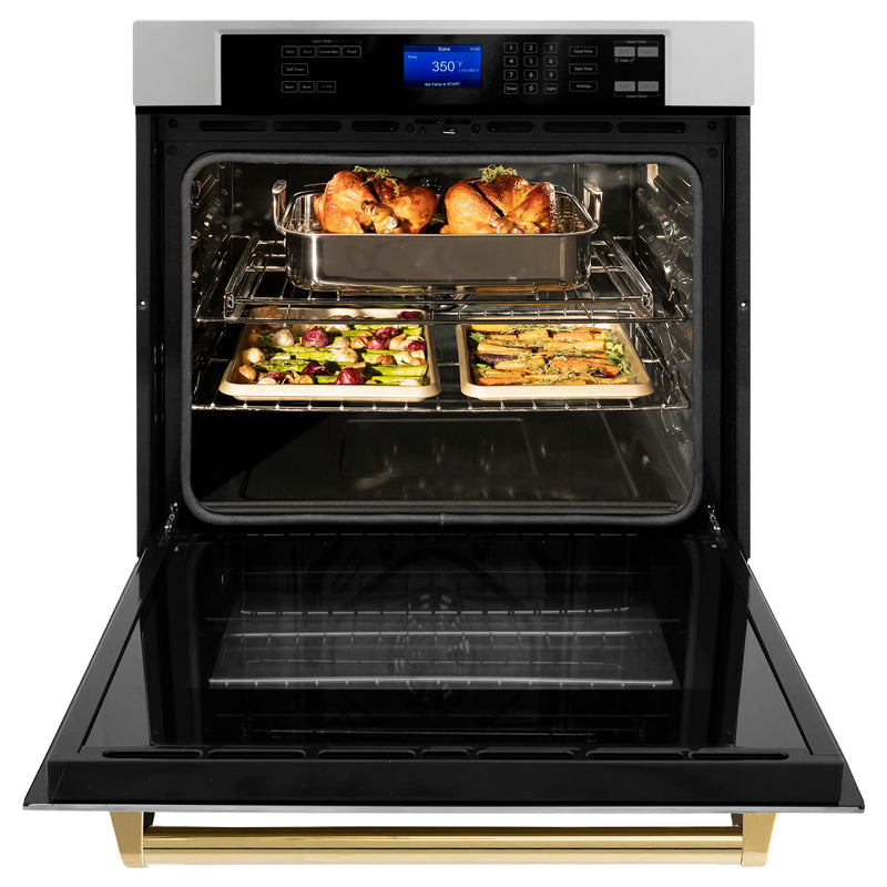 ZLINE Autograph Edition 2-Piece Appliance Package - 30-Inch Single Wall Oven with Self-Clean and 30-inch Built-In Microwave Oven in Stainless Steel with Gold Trim