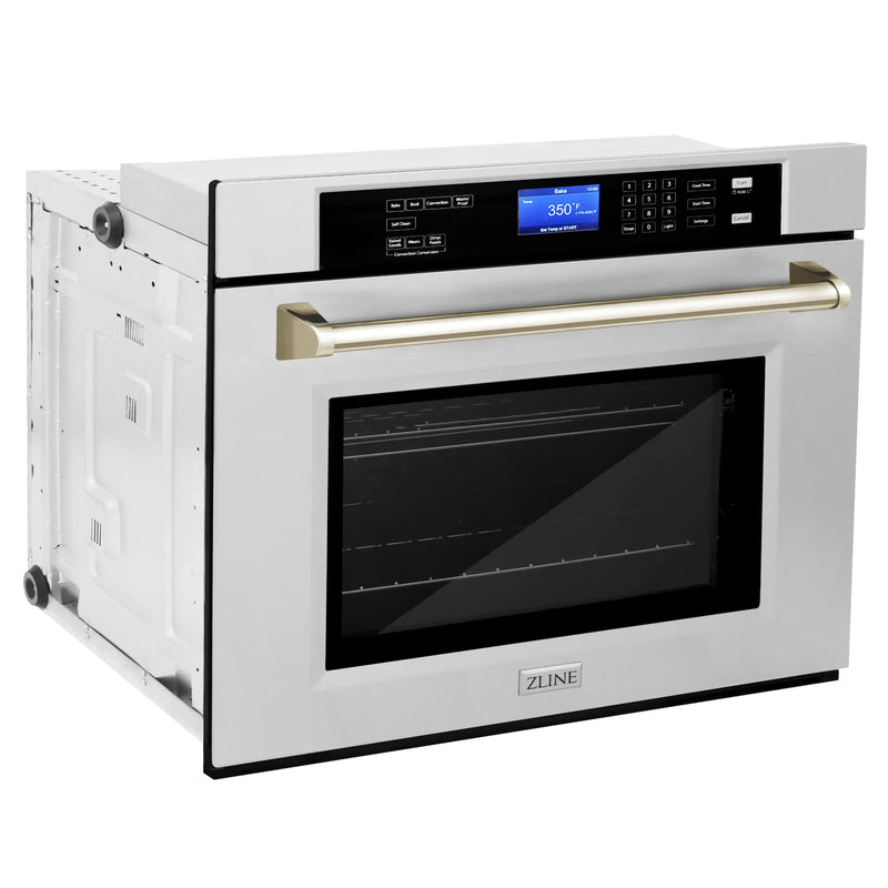 ZLINE Autograph Edition 2-Piece Appliance Package - 30-Inch Single Wall Oven with Self-Clean and 30-inch Built-In Microwave Oven in Stainless Steel with Gold Trim