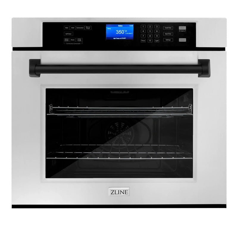 ZLINE Autograph Edition 2-Piece Appliance Package - 30-Inch Single Wall Oven with Self-Clean and 30-inch Built-In Microwave Oven in Stainless Steel with Matte Black Trim