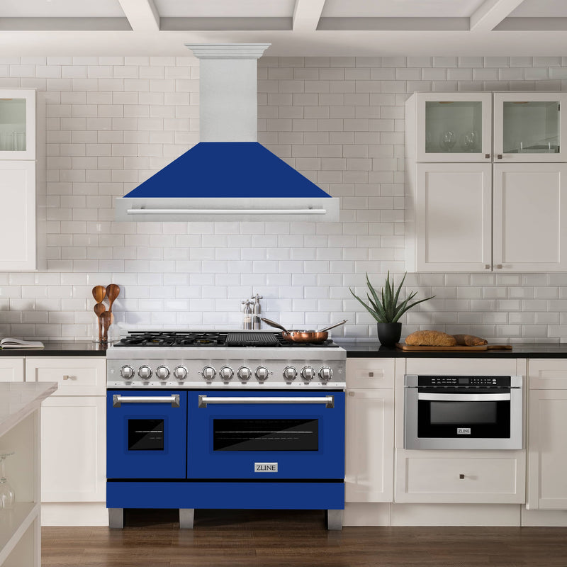 ZLINE 48-Inch Wall Mount Range Hood in DuraSnow Stainless with Blue Gloss Shell (8654SNX-BG-48)