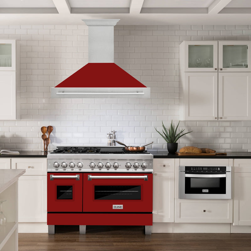 ZLINE 48-Inch Wall Mount Range Hood in DuraSnow Stainless with Red Gloss Shell (8654SNX-RG-48)