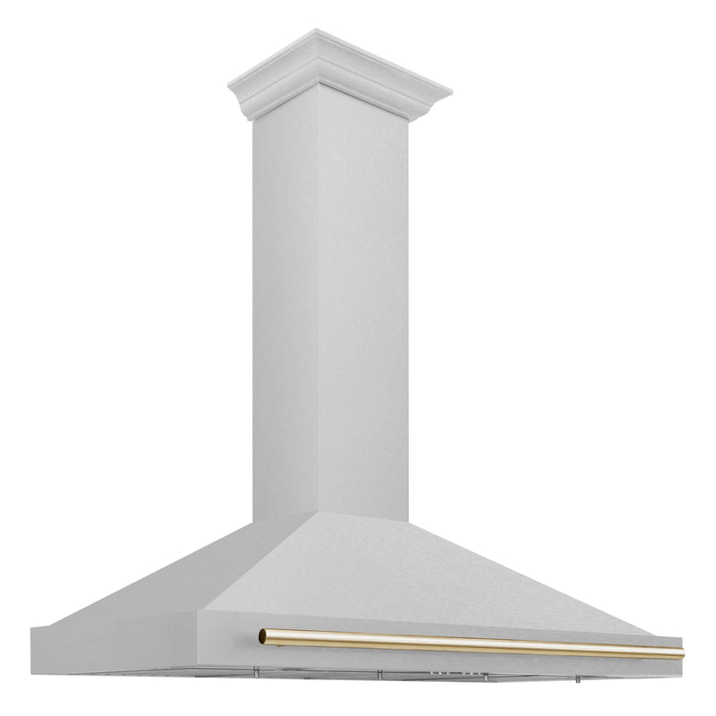 ZLINE 48-Inch Autograph Edition Wall Mounted Range Hood in DuraSnow® Stainless Steel with Gold Handle (KB4SNZ-48-G)