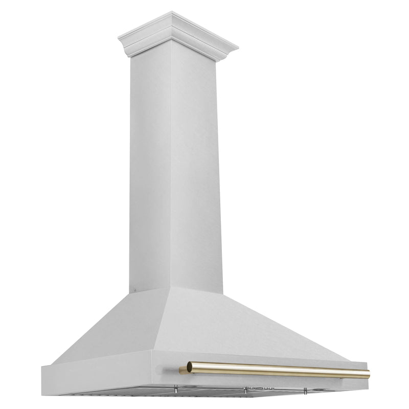 ZLINE 36-Inch Autograph Edition Wall Mounted Range Hood in DuraSnow® Stainless Steel with Gold Handle (KB4SNZ-36-G)