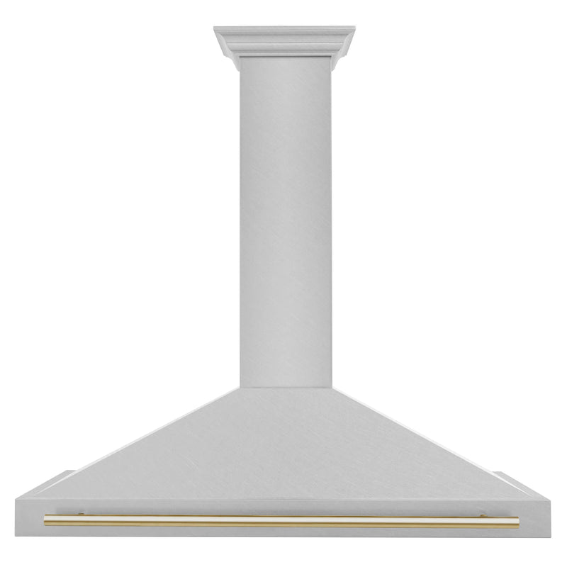 ZLINE 48-Inch Autograph Edition Wall Mounted Range Hood in DuraSnow® Stainless Steel with Gold Handle (KB4SNZ-48-G)