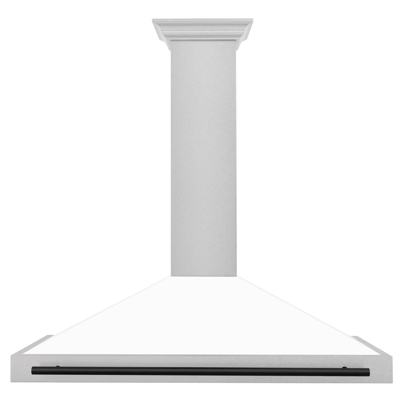 ZLINE 48-Inch Autograph Edition Wall Mounted Range Hood in DuraSnow® Stainless Steel with White Matte Shell and Matte Black Handle (KB4SNZ-WM48-MB)