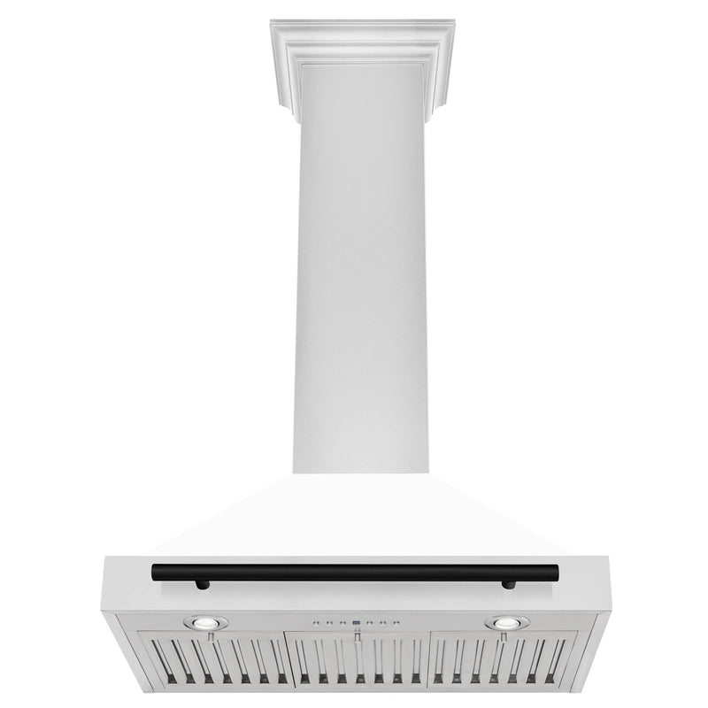 ZLINE 30-Inch Autograph Edition Wall Mounted Range Hood in Stainless Steel with White Matte Shell and Matte Black Accents (KB4STZ-WM30-MB)