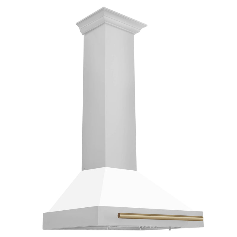 ZLINE 30-Inch Autograph Edition Wall Mounted Range Hood in Stainless Steel with White Matte Shell and Champagne Bronze Accents (KB4STZ-WM30-CB)