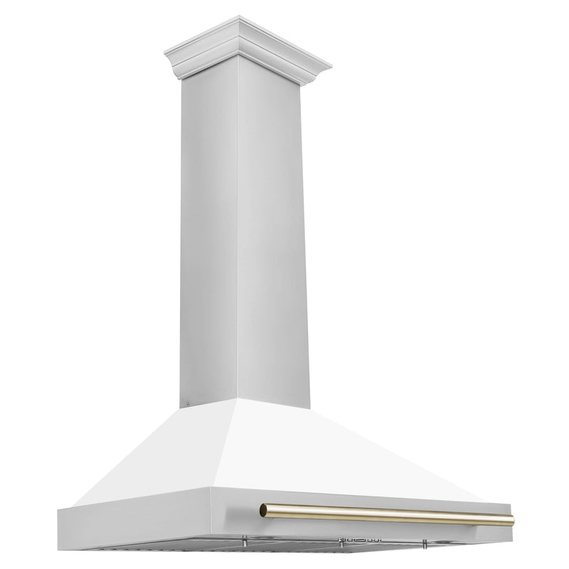 ZLINE 36-Inch Autograph Edition Wall Mounted Range Hood in Stainless Steel with White Matte Shell and Gold Accents (KB4STZ-WM36-G)