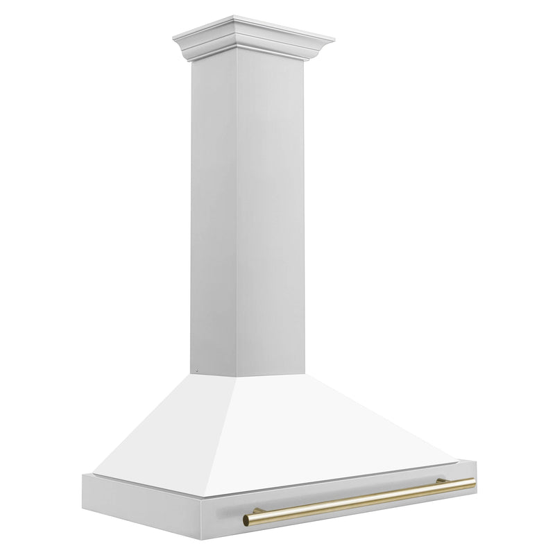 ZLINE 36-Inch Autograph Edition Wall Mounted Range Hood in Stainless Steel with White Matte Shell and Gold Accents (KB4STZ-WM36-G)