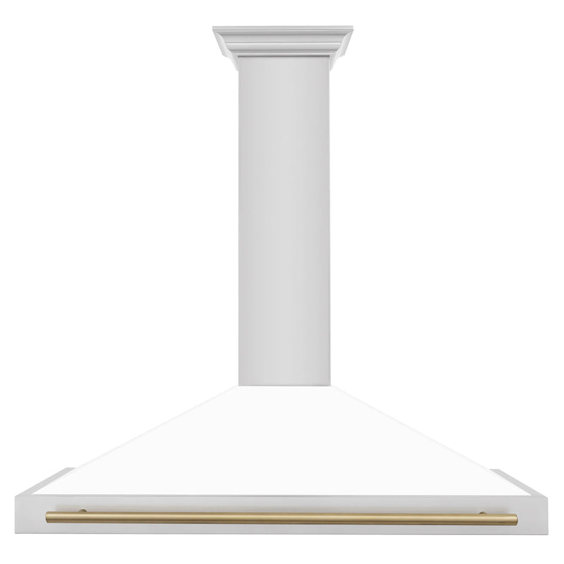 ZLINE 48-Inch Autograph Edition Wall Mounted Range Hood in Stainless Steel with White Matte Shell and Champagne Bronze Accents (KB4STZ-WM48-CB)