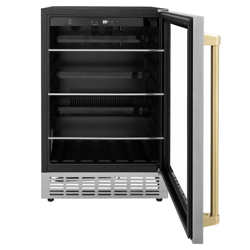 ZLINE 24-Inch Monument Autograph Edition 154 Can Beverage Fridge in Stainless Steel with Champagne Bronze Accents (RBVZ-US-24-CB)