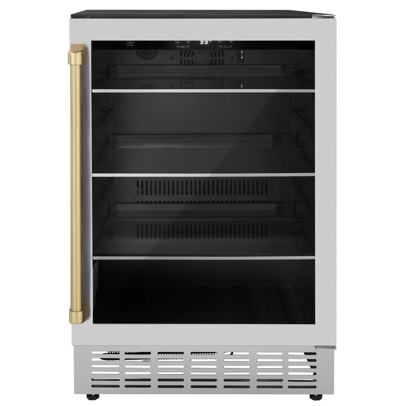 ZLINE 24-Inch Monument Autograph Edition 154 Can Beverage Fridge in Stainless Steel with Champagne Bronze Accents (RBVZ-US-24-CB)