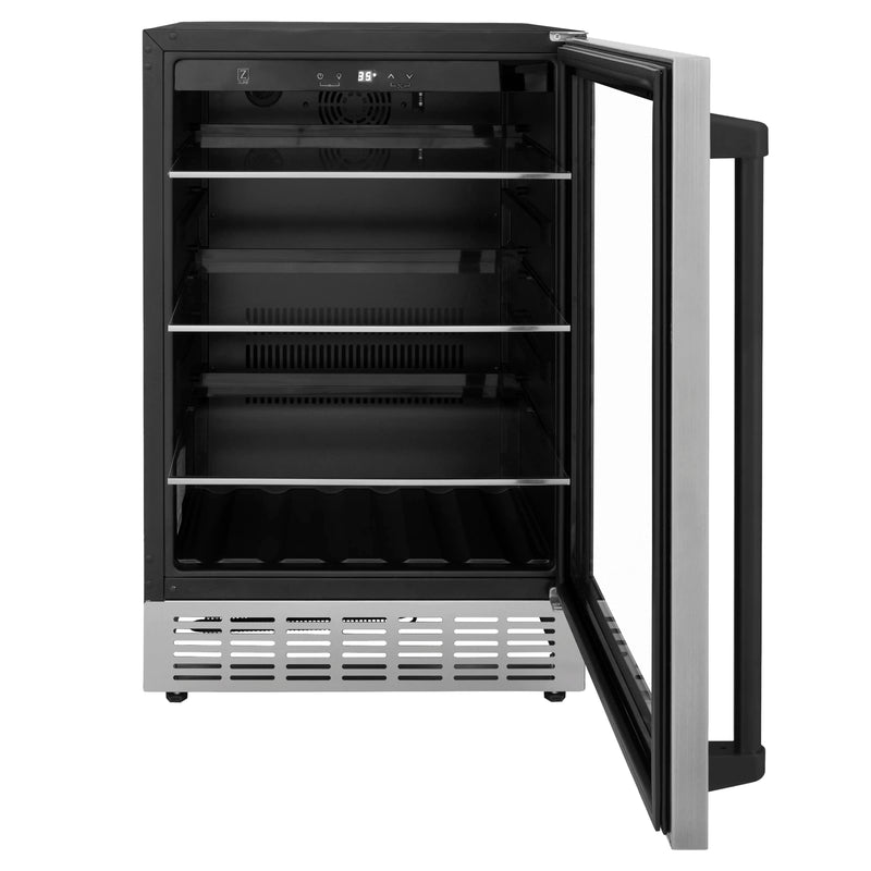 ZLINE 24-Inch Monument Autograph Edition 154 Can Beverage Fridge in Stainless Steel with Matte Black Accents (RBVZ-US-24-MB)