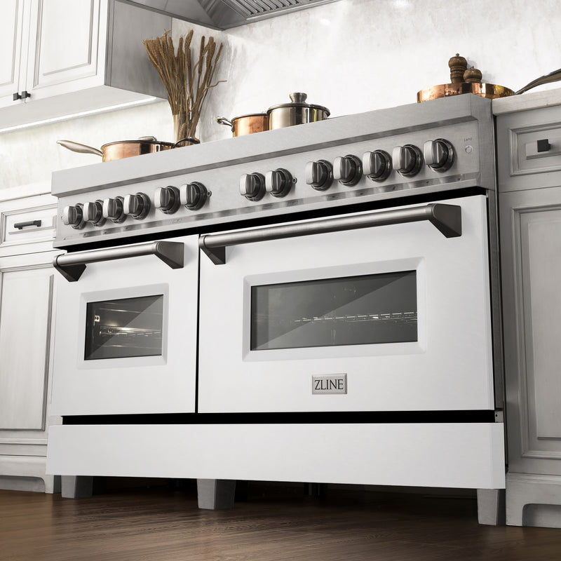 ZLINE 60-Inch 7.4 cu. ft. Dual Fuel Range with Gas Stove and Electric Oven in DuraSnow Stainless Steel and White Matte Doors (RAS-WM-60)