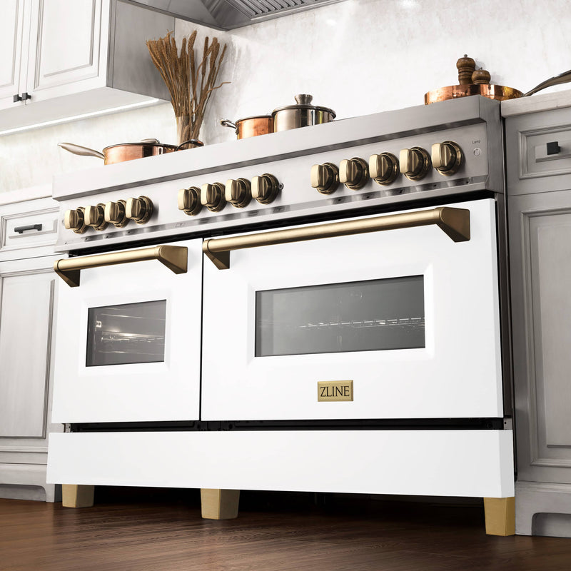ZLINE Autograph Edition 60-Inch Dual Fuel Range, Gas Stove & Electric Oven in Stainless Steel with White Matte Door and Gold Accents (RAZ-WM-60-G)