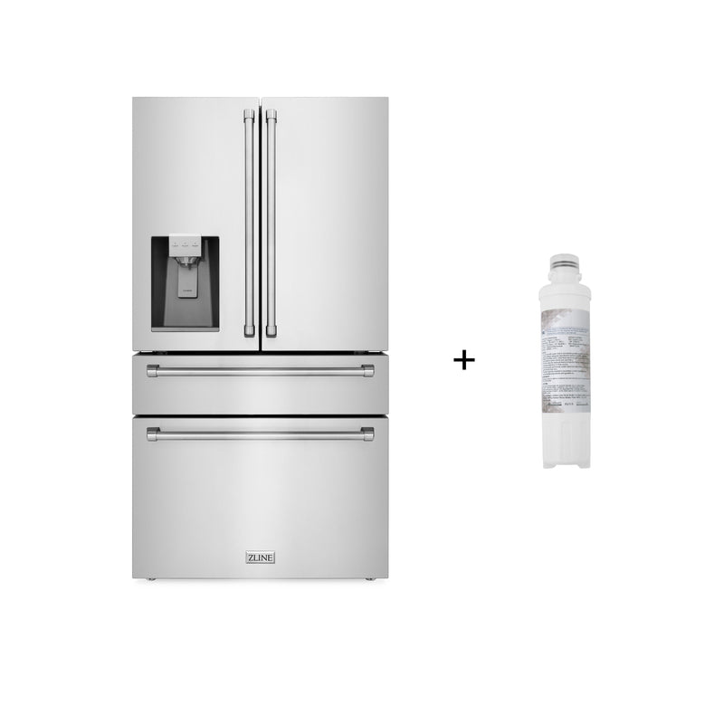 ZLINE 36-Inch 21.6 cu. ft. 4-Door French Door Refrigerator with Water and Ice Dispenser and Water Filter in Fingerprint Resistant Stainless Steel (RFM-W-WF-36)