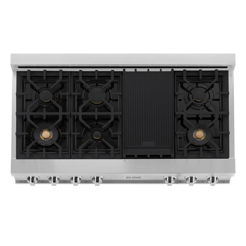 ZLINE 48-Inch Porcelain Gas Stovetop with 7 Gas Brass Burners and Griddle (RT-BR-48)