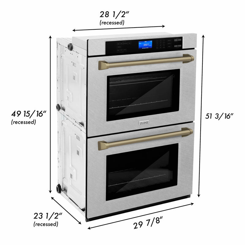 ZLINE 30-Inch Autograph Edition Double Wall Oven with Self Clean and True Convection in Fingerprint Resistant Stainless Steel and Champagne Bronze (AWDSZ-30-CB)