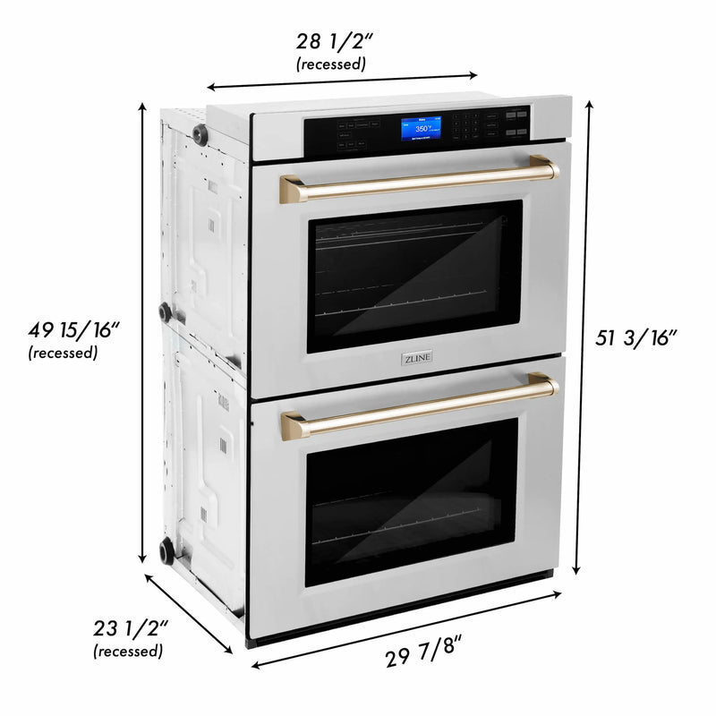 ZLINE 30-Inch Autograph Edition Double Wall Oven with Self Clean and True Convection in Stainless Steel and Gold (AWDZ-30-G)