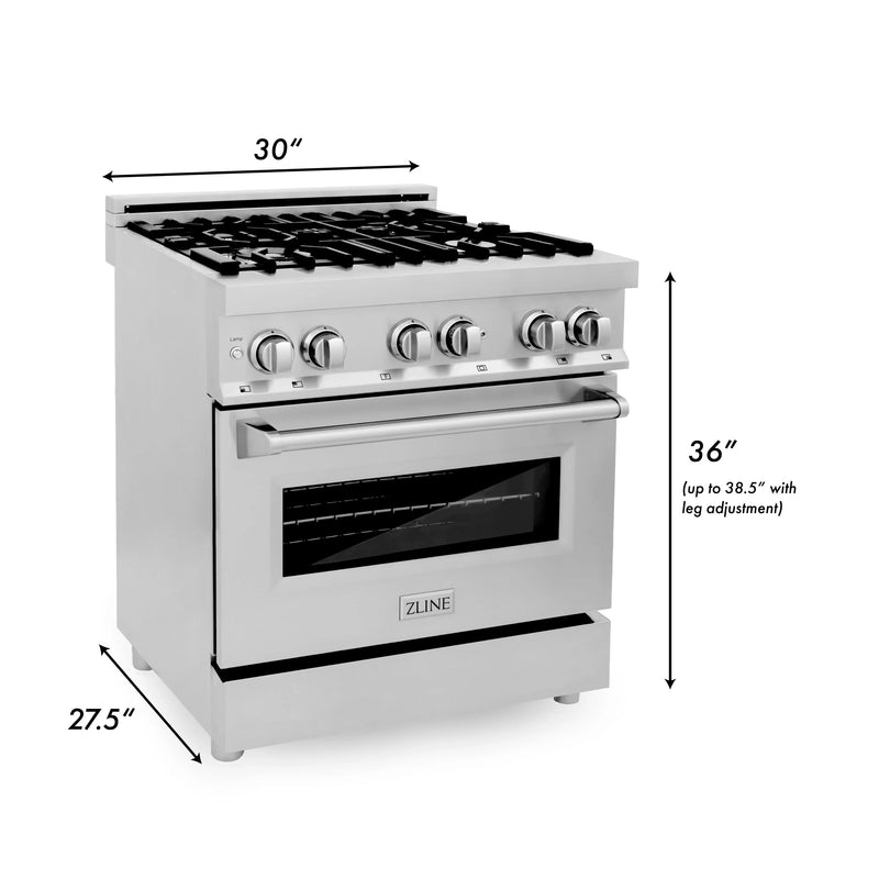ZLINE 30-Inch Dual Fuel Range with 4.0 cu. ft. Electric Oven and Gas Cooktop with Brass Burners and Griddle in Stainless Steel (RA-BR-GR-30)