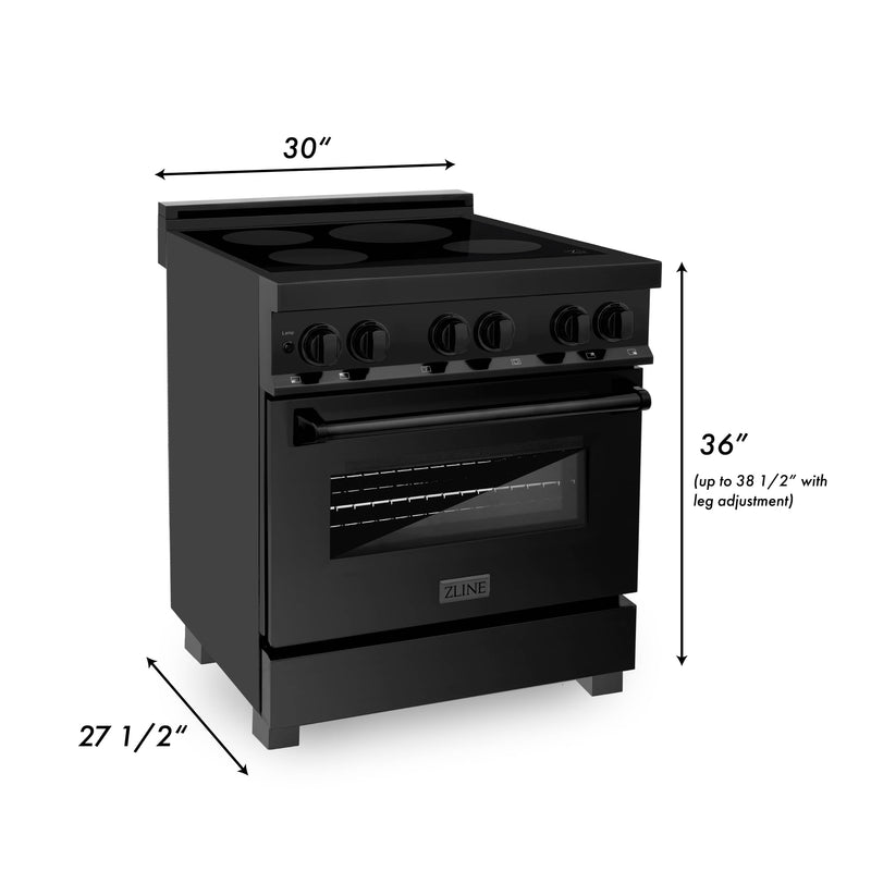 ZLINE 30-Inch 4.0 cu. ft. Induction Range with a 4 Element Stove and Electric Oven in Black Stainless Steel (RAIND-BS-30)