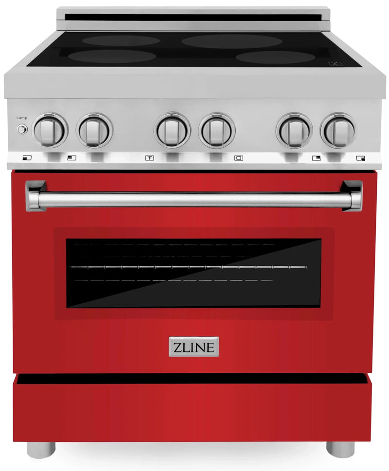 ZLINE 30-Inch 4.0 cu. ft. Induction Range with a 4 Element Stove and Electric Oven in Stainless Steel with Red Matte Door (RAIND-RM-30)