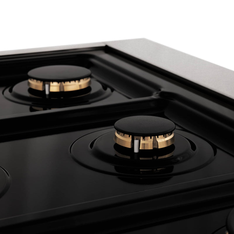 ZLINE Autograph Edition 36-Inch Porcelain Rangetop with 6 Gas Burners in DuraSnow® Stainless Steel and Gold Accents (RTSZ-36-G)