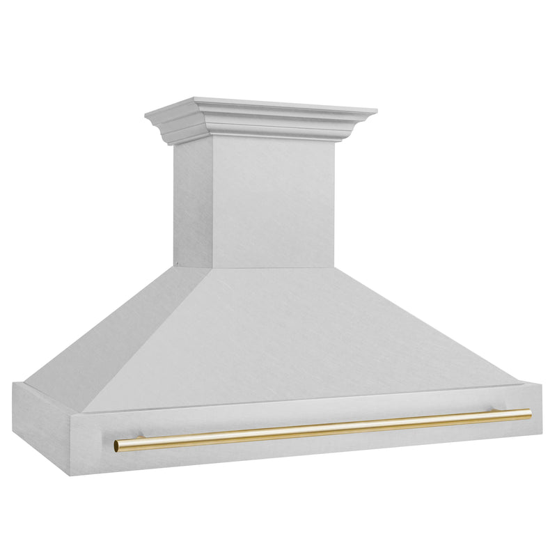 ZLINE 48-Inch Autograph Edition Wall Mount Range Hood in DuraSnow Stainless Steel with Gold Handle (8654SNZ-48-G)