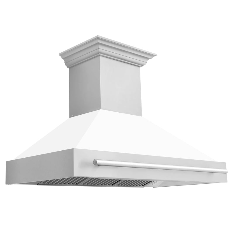 ZLINE 48-Inch Wall Mount Range Hood in Stainless Steel with White Matte Shell and Stainless Steel Handle (8654STX-WM-48)