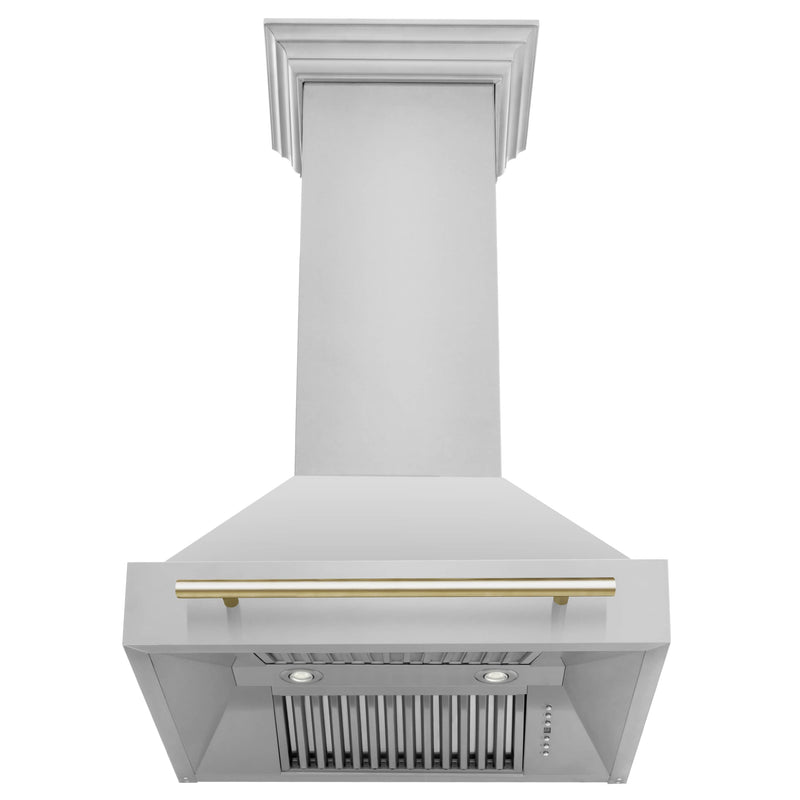 ZLINE Autograph Edition 2-Piece Appliance Package - 30-Inch Dual Fuel Range & Wall Mounted Range Hood in Stainless Steel with Gold Trim (2AKP-RARH30-G)