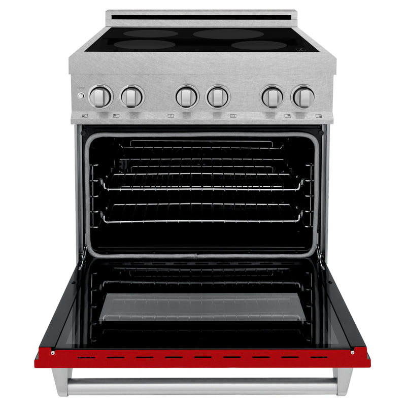 ZLINE 30-Inch 4.0 cu. ft. Induction Range with a 4 Element Stove and Electric Oven in DuraSnow Stainless Steel with Red Gloss Door (RAINDS-RG-30)