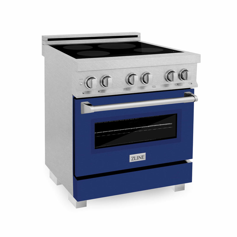 ZLINE 30-Inch 4.0 cu. ft. Induction Range with a 4 Element Stove and Electric Oven in DuraSnow Stainless Steel with Blue Gloss Door (RAINDS-BG-30)