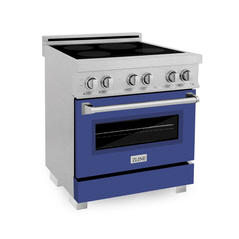 ZLINE 30-Inch 4.0 cu. ft. Induction Range with a 4 Element Stove and Electric Oven in DuraSnow Stainless Steel with Blue Matte Door (RAINDS-BM-30)