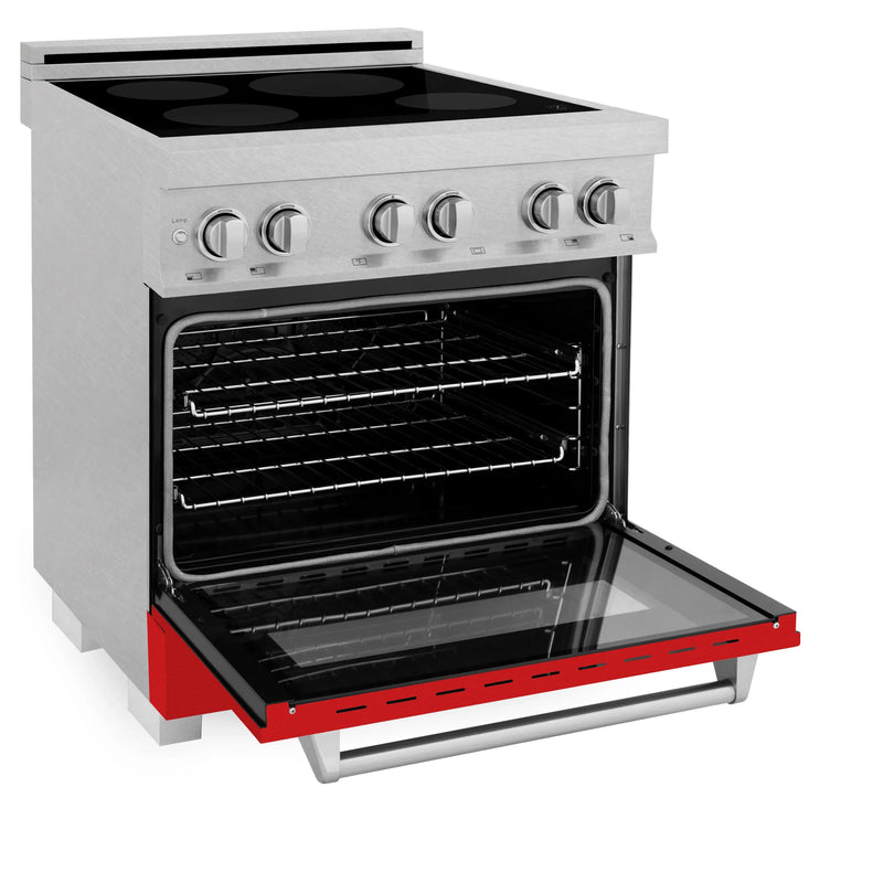 ZLINE 30-Inch 4.0 cu. ft. Induction Range with a 4 Element Stove and Electric Oven in DuraSnow Stainless Steel with Red Matte Door (RAINDS-RM-30)