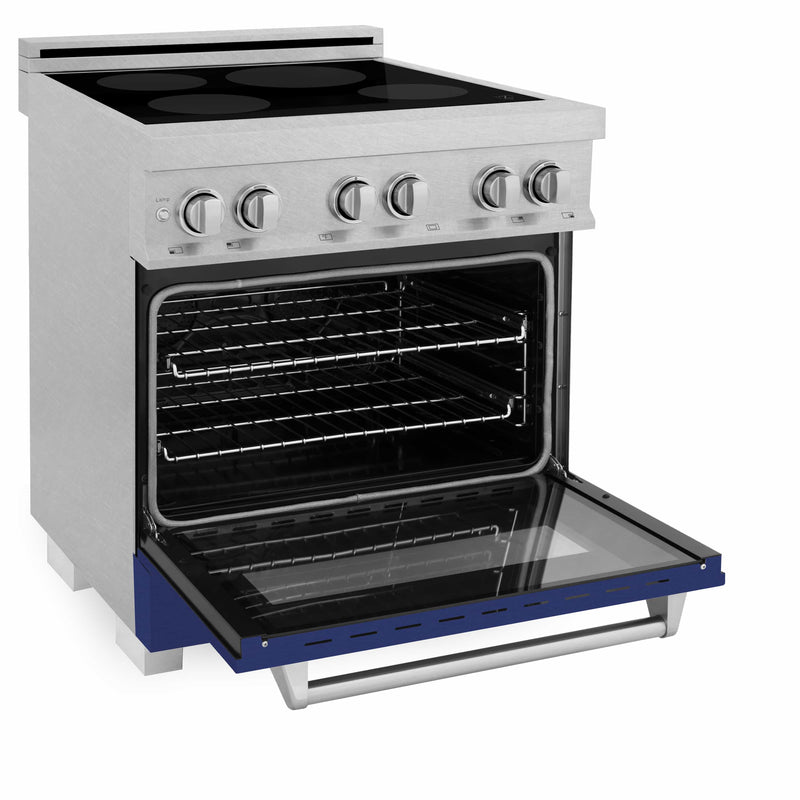 ZLINE 30-Inch 4.0 cu. ft. Induction Range with a 4 Element Stove and Electric Oven in DuraSnow Stainless Steel with Blue Gloss Door (RAINDS-BG-30)