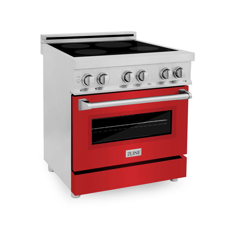 ZLINE 30-Inch 4.0 cu. ft. Induction Range with a 4 Element Stove and Electric Oven in Stainless Steel with Red Matte Door (RAIND-RM-30)