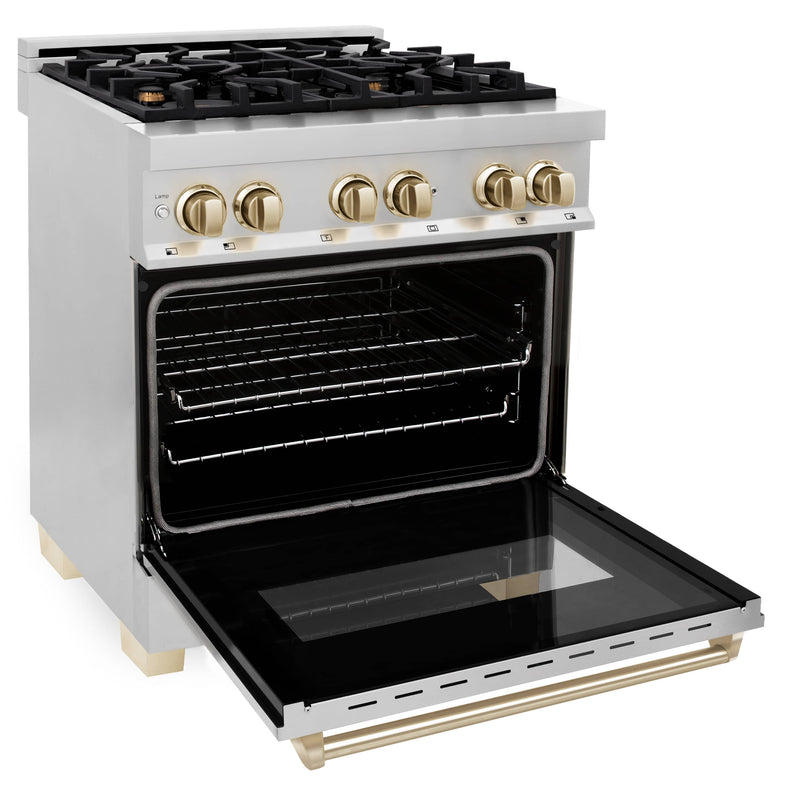 ZLINE Autograph Edition 30-Inch 4.0 cu. ft. Dual Fuel Range with Gas Stove and Electric Oven in Stainless Steel with Gold Accents (RAZ-30-G)
