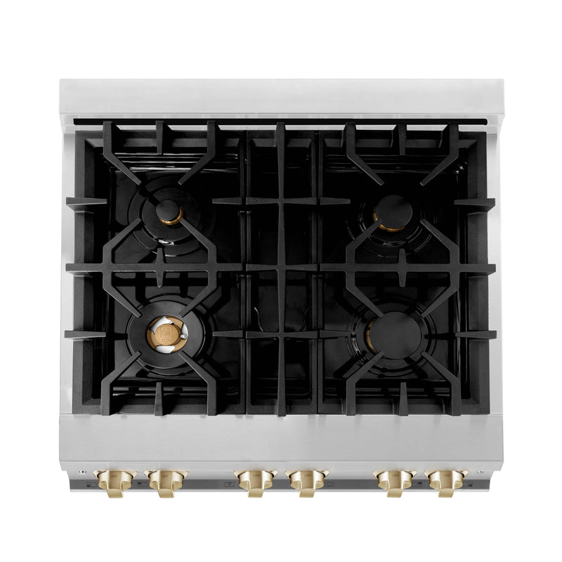 ZLINE Autograph Edition 30-Inch 4.0 cu. ft. Range with Gas Stove and Gas Oven in Stainless Steel with Gold Accents (RGZ-30-G)