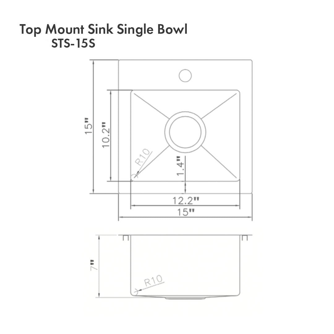 ZLINE 15" Donner Topmount Single Bowl Bar Kitchen Sink