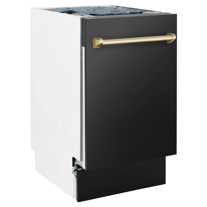 ZLINE 18-Inch Autograph Edition Tall Tub Dishwasher in Black Stainless Steel with Gold Handle (DWVZ-BS-18-G)