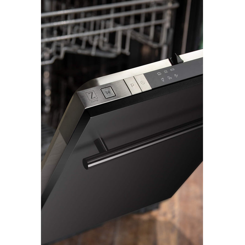 ZLINE 18-Inch Compact Black Stainless Steel Top Control Dishwasher with Stainless Steel Tub and Modern Style Handle, 40dBa (DW-BS-H-18)