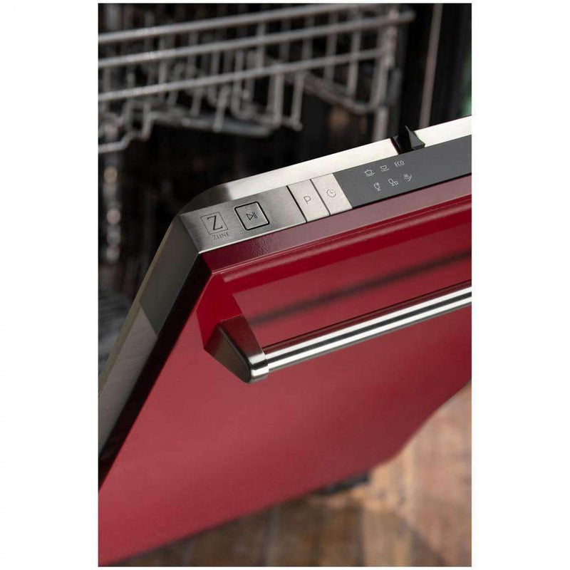 ZLINE 18 in. Top Control Dishwasher in Red Gloss with Stainless Steel Tub and Traditional Style Handle